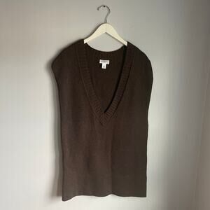 Wool Cashmere Blend Chocolate Brown V Neck Sweater Vest Academia size Large